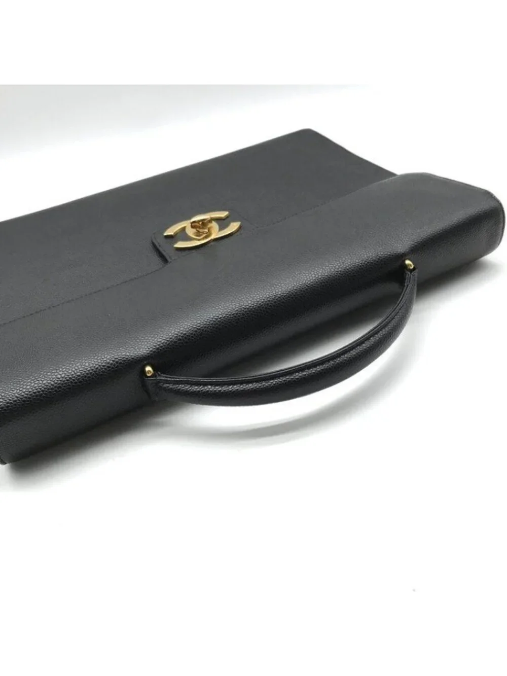 Chanel CC Logo Turnlock Caviar Leather Business Hand Bag Black